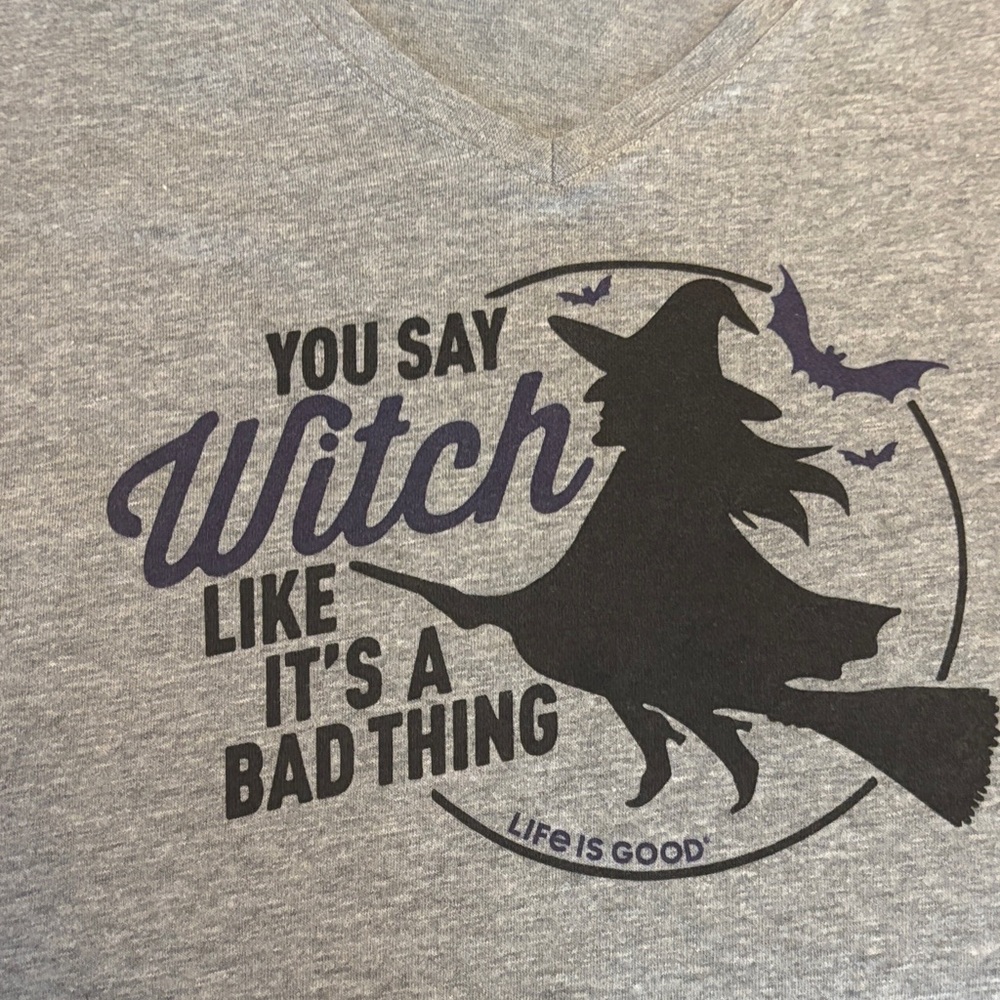 Life Is Good Gray Witch Graphic Tee